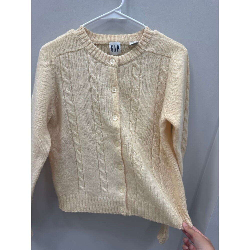 Gap 100% Wool Cream Cable Knit Button Up Cardigan Sweater Medium - Picture 3 of 5
